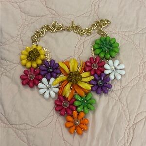 Gold Tone Bib Necklace with multi Faux Stones&flowers